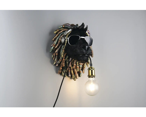 Aplică perete interior Trio Leo E27 max. 1x40W, auriu/negru Lampa de perete în formă de cap de leu cu căști și ochelari de soare