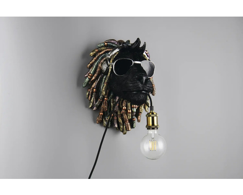Lumină de perete în formă de cap de leu cu căști și ochelari de soare