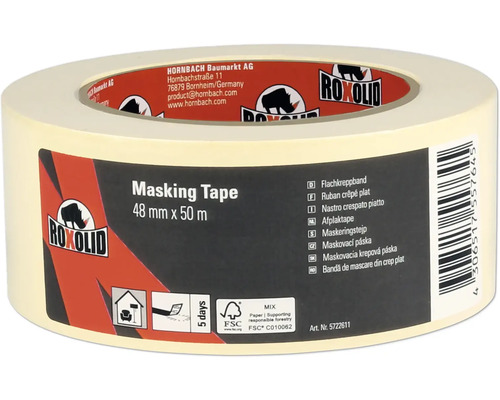 Bandă de mascare fin creponată ROXOLID bej 48 mm x 50 m | HORNBACH