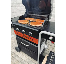 Grătar pe gaz și cărbune cu alimente la grătar pe grătar