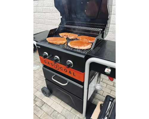 Grătar pe gaz și cărbune cu alimente la grătar pe grătar