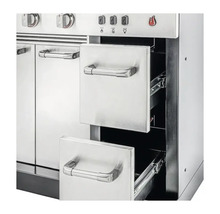 Stație de grătar din oțel inoxidabil cu sertare deschise