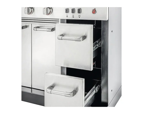 Stație de grătar din oțel inoxidabil cu sertare deschise