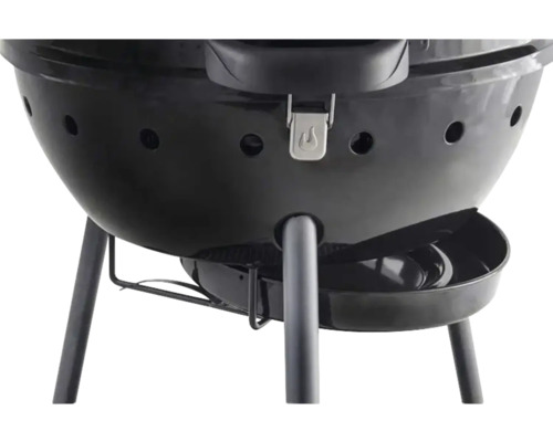 Imagine detaliată cu un grătar sferic, cu glisor de aerisire și recipient pentru colectarea cenușii