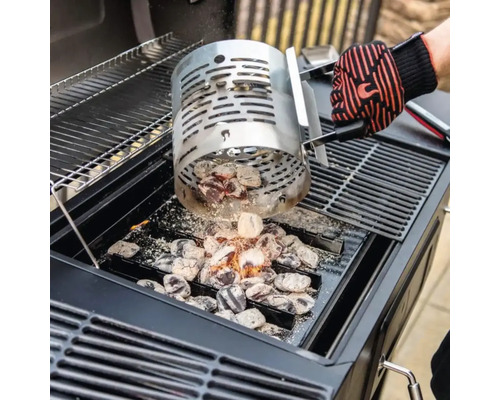 Coșul de aprindere este folosit pentru aprinderea cărbunelui de grătar.