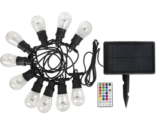 Șir luminos solar cu becuri, panou solar și telecomandă