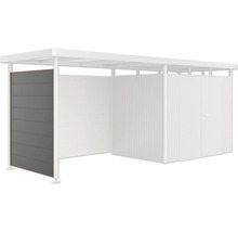 Cabină de grădină cu acoperiș plat, uși din lemn și perete lateral