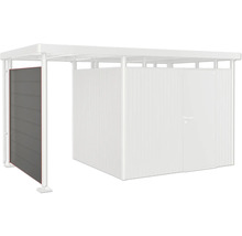 Copertină metalică pentru mașină cu perete lateral și spațiu de depozitare