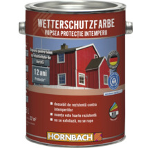 Vopsea Hornbach pentru lemn, rezistentă la intemperii, protecție 12 ani, sigiliu Îngerul Albastru, Made in Germany, 5 litri, Hornbach Logo.