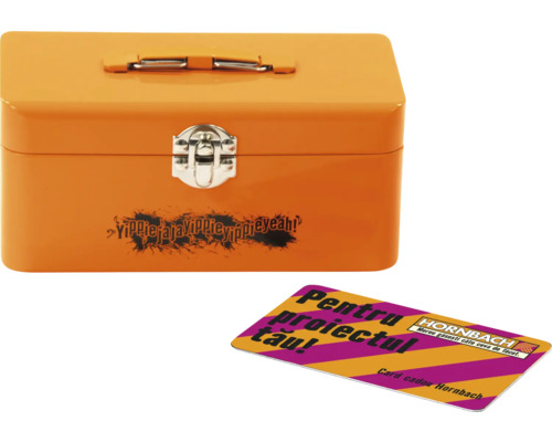 Cutie de scule portocalie cu imprimeu și voucher Hornbach