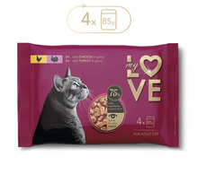 My Love hrană pentru pisici adulte, pui și curcan în sos, set de 4 bucăți