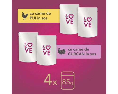 Mâncare pentru pisici My Love în plicuri de 85 de grame, set de 4