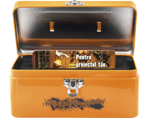 Cutie metalică portocalie deschisă cu închidere