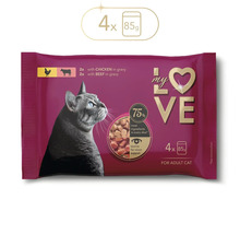 My Love hrană pentru pisici multipack cu pui și vită pentru pisici adulte, 4 ori 85 grame