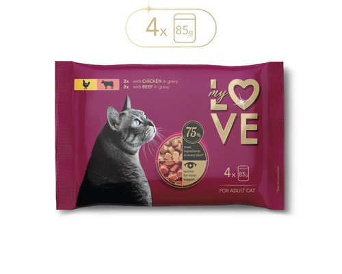 My Love hrană pentru pisici multipack cu pui și vită pentru pisici adulte, 4 ori 85 grame