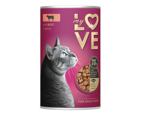 Conservă de hrană pentru pisici adulte My Love cu carne de vită în sos