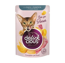Delick CIOUS hrană pentru pisici cu rață și dovleac în plic cu supă cremă