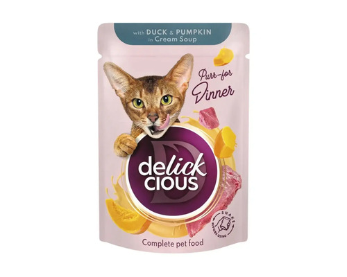 Delick CIOUS hrană pentru pisici cu rață și dovleac în plic cu supă cremă