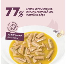 Hrană pentru pisici cu 77% carne și produse de origine animală