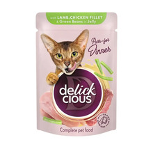 Delick CIOUS hrană pentru pisici cu miel, file de pui și fasole verde în jeleu