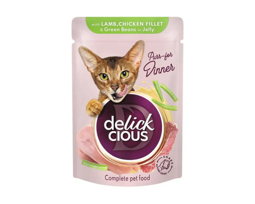 Delick CIOUS hrană pentru pisici cu miel, file de pui și fasole verde în jeleu