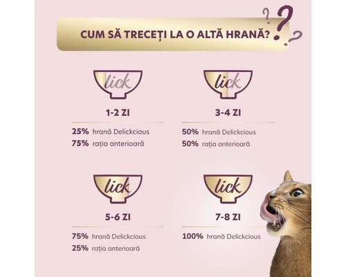 Informații despre trecerea la alte alimente pentru pisici