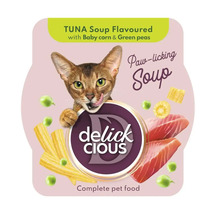 Delick Cious supă de ton cu porumb baby și mazăre pentru pisici