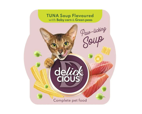 Delick Cious supă de ton cu porumb baby și mazăre pentru pisici