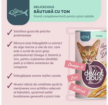 Băutură Delickcious cu ton, hrană complementară pentru pisici adulte.
