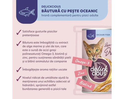 Băutură Delickcious cu pește oceanic pentru pisici adulte
