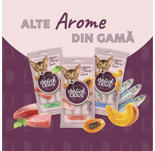 Trei pachete de gustări pentru pisici Delick Cious cu ton, doradă și sardine