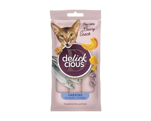Pachet gustare pentru pisici Delick Cious cu sardine și dovleac