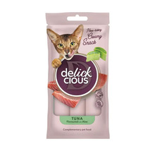 Gustare pentru pisici Delickiecious cu aromă de ton și aloe vera în ambalaj