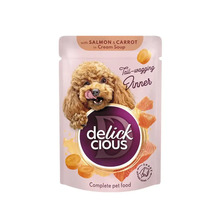 Hrană completă pentru animale de companie Delick CIOUS cu somon și morcov în plic cu supă cremă