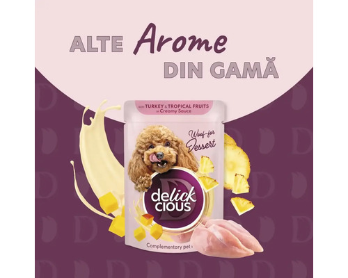 Desert pentru câini Delick Cious cu curcan și fructe tropicale
