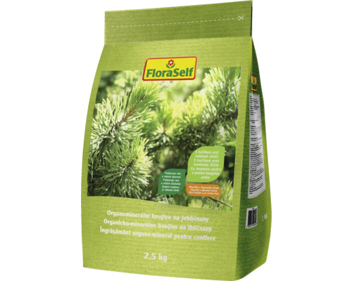 Îngrășământ organo-mineral pentru conifere FloraSelf, ambalaj de 2,5 kilograme