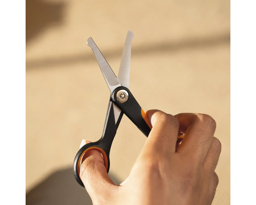 Mână ținând foarfece de păr pentru animale cu vârfuri rotunjite