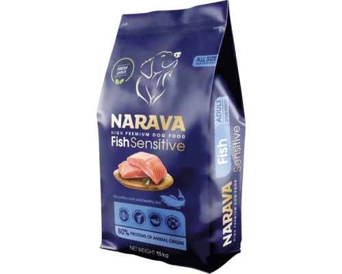 Hrană pentru câini Narava pentru câini adulți de toate dimensiunile, pește sensibil, 15 kilograme