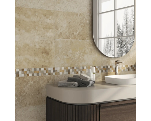 Mobilier de lavabo pentru baie cu oglindă și faianță mozaic