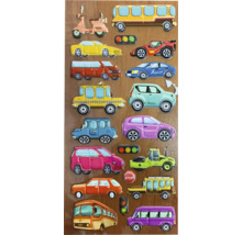 Foaie de abțibilduri cu diverse motive de vehicule și indicatoare rutiere