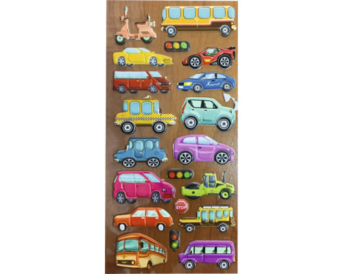 Foaie de abțibilduri cu diverse motive de vehicule și indicatoare rutiere