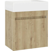 Dulap de bază pentru lavoar cu structură din lemn și lavoar alb aplicat