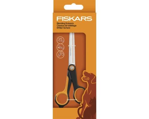 Foarfecă de blending Fiskars pentru îngrijirea animalelor de companie în ambalaj