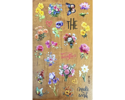 Foaie de autocolante cu motive florale și fluturi