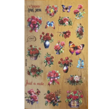 Foaie de autocolante cu trandafiri, fluturi și inscripții