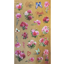 Autocolante decorative cu motive florale, fluturi și inscripții.