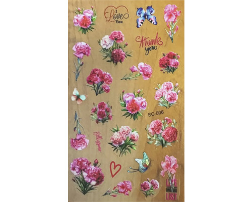 Autocolante decorative cu motive florale, fluturi și inscripții.