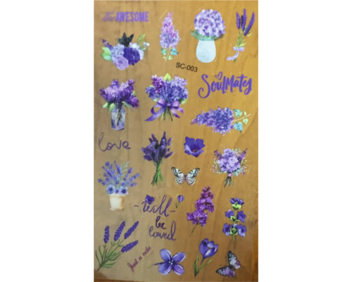 Foaie de autocolante cu motive florale și inscripții