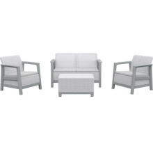 Set mobilier de grădină cu două fotolii, o canapea cu două locuri și o masă