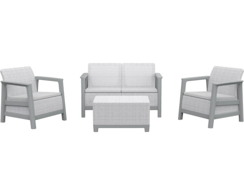 Set mobilier de grădină cu două fotolii, o canapea cu două locuri și o masă